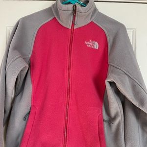 The North Face fleece jacket. Pink and gray. Ladies size medium.
